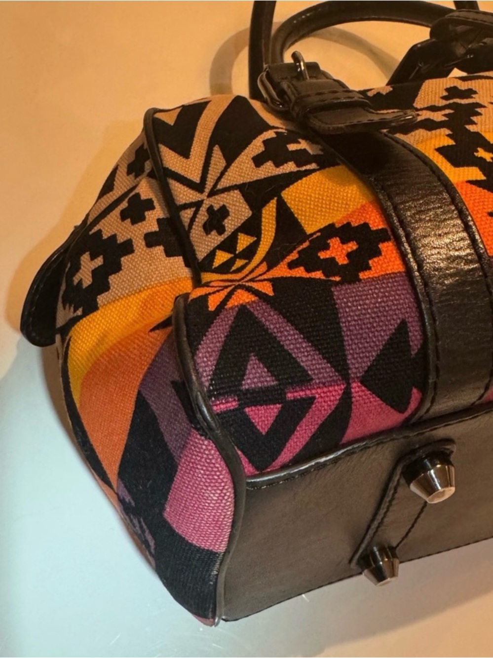 L.A.M.B. Multicolor Aztec Print Canvas & Leather Satchel w gunmetal hardware! - Picture 10 of 11